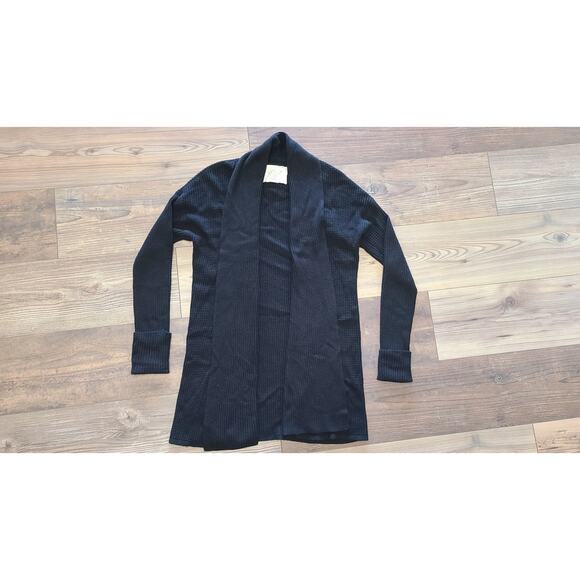 LOFT Lounge Black Rabbit Hair Blend Black Cable Knit Duster Cardigan Womens S - Picture 1 of 6